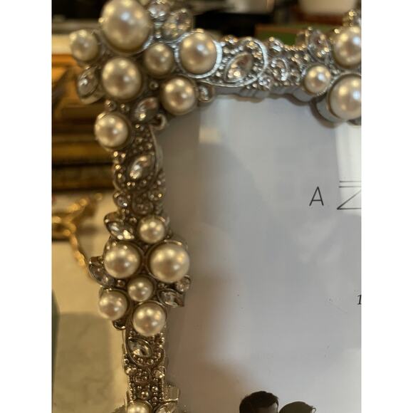 Azzure Home Pearls Rhinestones Ornate Photo Frame Wedding Picture Holds 5x7” - Picture 4 of 9